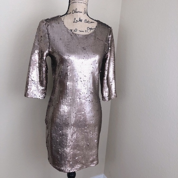 BB Dakota Gold All Over Sequin Party Dress M - Picture 2 of 9